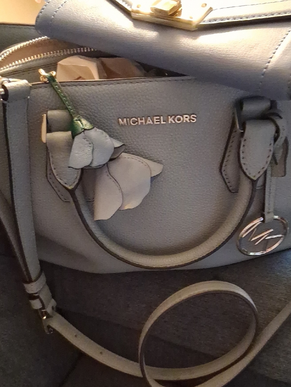 Michael Kors Light Blue Leather Satchel with Flower Charm